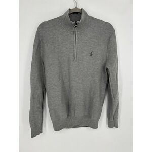 Polo Ralph Lauren Pima Cotton 1/4 Zip Sweater Gray Mens Small Preppy Heritage